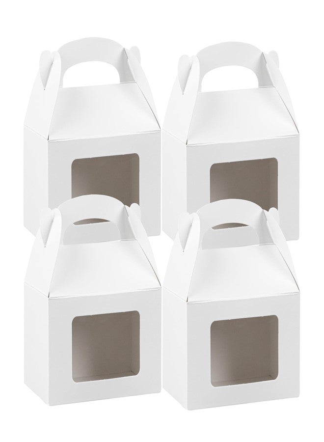 Restaurantware Bio Tek 4 x 2.5 x 2.5 Inch Gable Boxes For Party Favor, 25 Striped Gift Boxes - Clear Window, Built-In Handle, Pink And White Paper Barn Boxes, Disposable, For Parties - Image 1